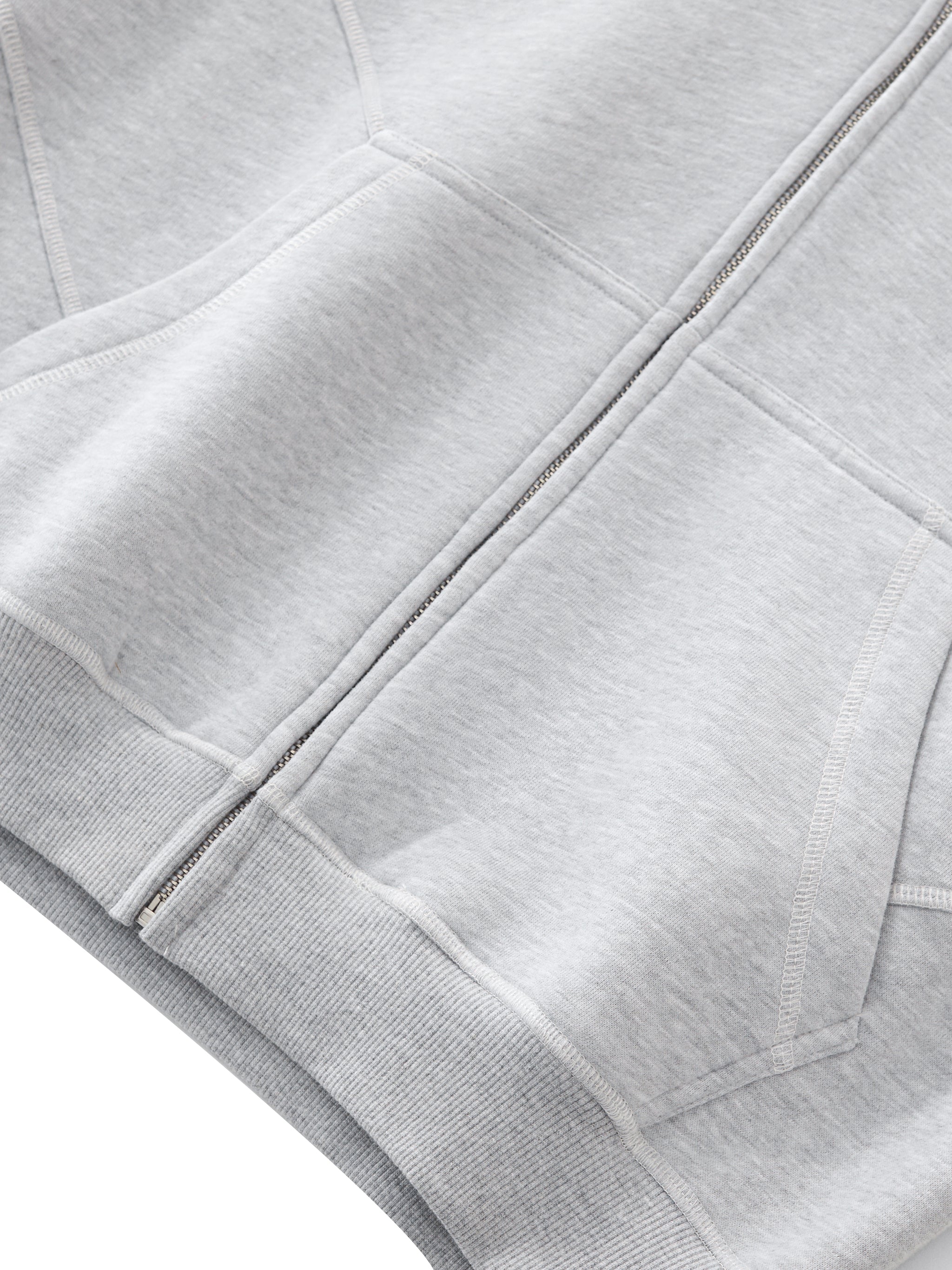 Contrast-Stitched Boxy Fleece Zip Hoodie